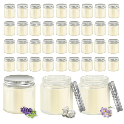 ACITHGL 36 Pcs 4oz Mini Mason Jar Candles Small Scented Candles Bulk Aromatherapy Ideal Souvenir Favors for Wedding Birthday Party (Freesia, Lavender, Jasmine, Silver)