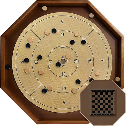 30 Inch Tournament Crokinole Board Game 2 in 1 Crokinole and Checkers with 26” Playing Surface Metal Pegs Wooden Octagon Canadian Tabletop Board Game Krokinole for Families and Friends