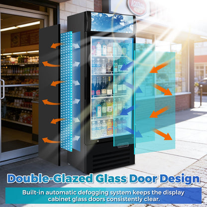 Bluelinecool 12.5 Cu Ft Commercial Beverage Refrigerator with 1 Glass Doors - Upright Drink Cooler Merchandiser with LED Light Display, 4 Adjustable Shelves, Black, ETL Approved for Business & Retail