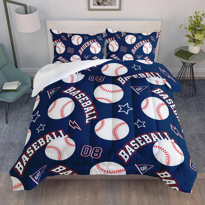 QOOMO 3D Baseballs Comforter Twin Size,Blue Baseball Kids Bedding Set,3Pcs Bedding Set Printed Comforter with 2 Pillowcases,Down Alternative,Soft and Lightweight,for All Seasons