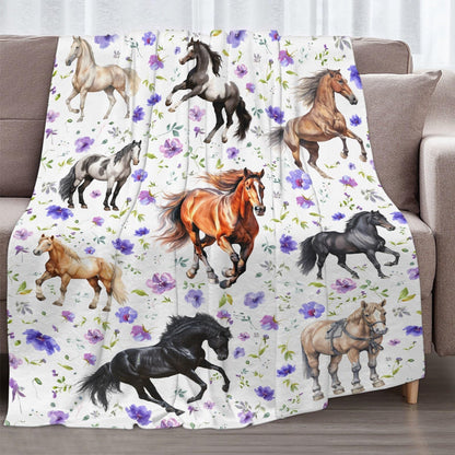 Horse Flower Blanket for Boys and Girls - Cozy Soft Flannel Lightweight Warm Gift for Horse Lovers - Used for Room Bed Camping 40"x50" for Kids Children