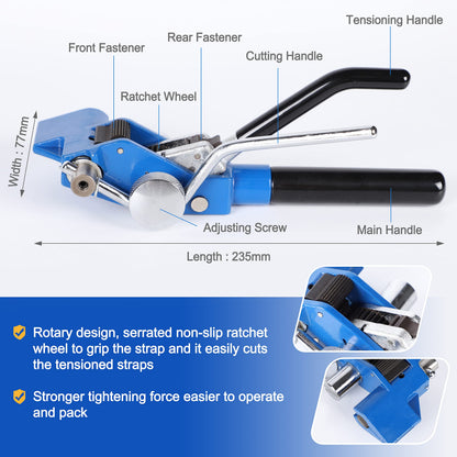 Steel Banding Strapping Kit - Stainless Banding Tool Ratchet Tensioner, 3/4"*100Ft S304 Stainless Banding Coil, 100pcs Ear-Lock Buckles, Metal Banding Tools for Strapping High Tensile Package