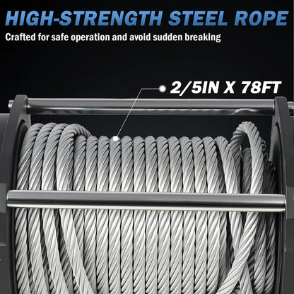 Hydraulic Winch - 1/2" x 78' Steel Cable, BMR100 Hydraulic Motor, 36:1 Gear Ratio - Suitable for Wreckers, Tow Trucks and Vehicle Recovery (78FT Steel Rope/20,000 LBS)