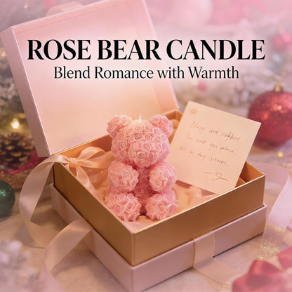 Cute Bear Shape Scented Candle,150G Rose Flower Clusters Aesthetic Handmade Soy Wax Aroma Decorative Candle for Table Photo Prop Wedding Birthday,Prefect Gift for Meditation Stress (Pink Bear)