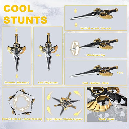 Flying Sword RC Airplane Gesture Control Airplane for Kids Adult 8-16 Remote Control Drone Sword with Light 360° Flip Gravity Sensing Stunt Roll Gifts for Kids Boys Girls Gold