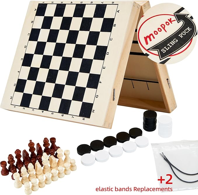 Fast Sling Puck Game - 2 in1 Chess Board and Desktop Battle Super Winner GameFast Action Wooden Air Hockey Board GameAdults and Kids Family Friend Funny Slingshot Game Toys
