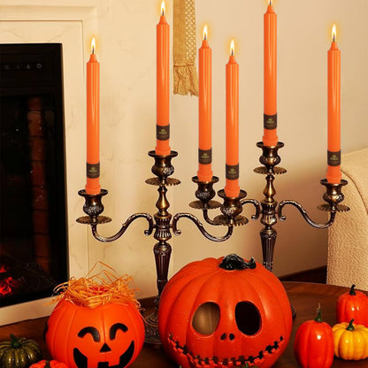 10 inch Unscented Tapered Candle 4 Pack Orange Taper Candlesticks Smokeless Candle for Halloween Thanksgiving Day Dinner Household Décor Candlesticks