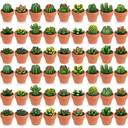 Lounsweer 60 Pcs Succulent Tealight Candles Bulk Novelty Decorative Cactus Candles Wedding Baby Shower Wedding Gifts with Mini Clay Holders for Birthday Party Home Mexican Party Favors (Simple)