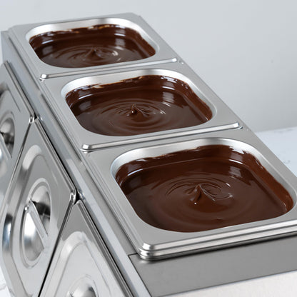 Chocolate Tempering Machine, 3 Tanks Chocolate Melting Pot, 1200W Stainless Steel Commercial Electric Chocolate Melter Fondue Pot for Chocolate, Butter, Cheese, Cream, Candy, Milk, Coffee, Desserts