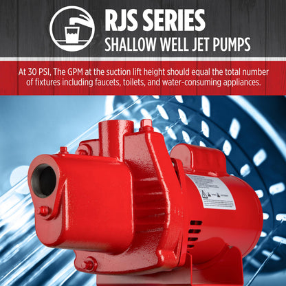 Red Lion RJS-100-PREM 1 HP, 23 GPM, 115/230 Volt, Premium Cast Iron Shallow Well Jet Pump, Red, 602208