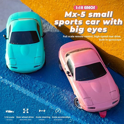 LD1804 RC Drift Car 1:18 Scale Mini MX-5 RWD 2.4GHz Miata RC Vehicles with Gyro and LED Lights for Adults Hobby(Pink)