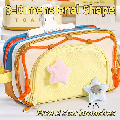 UIVXXUD Portable Multi-Layer Kawaii Star Pencil Case Organizer - Large Capacity Pencil Case with Compartments - Cute Pencil Pouch Functional Bag (Blue)