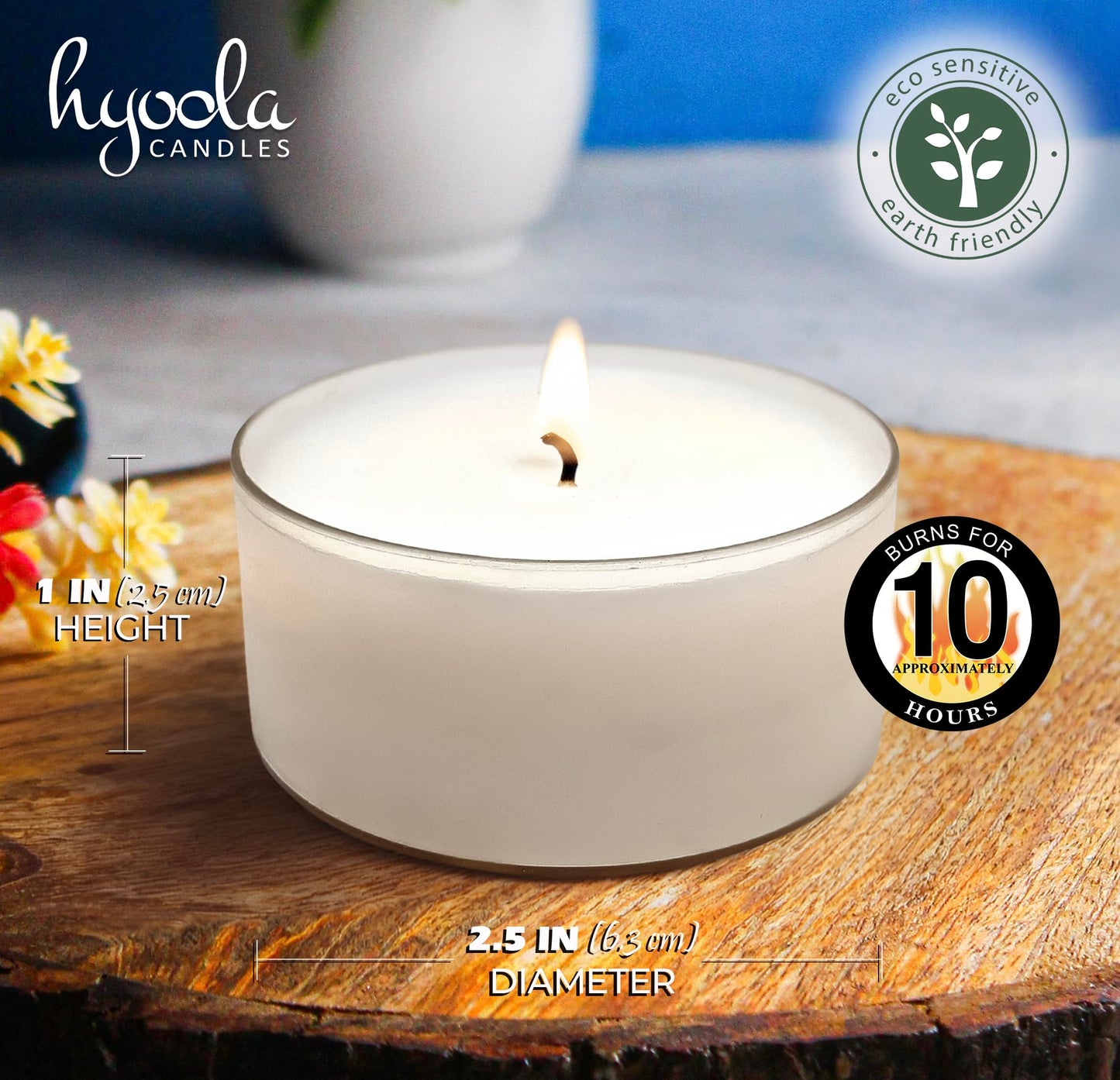 Hyoola Pure Jumbo Tealight Candles - 100% Natural, Non Toxic, Unscented - 10 Hour Burn Time - 8 Pack