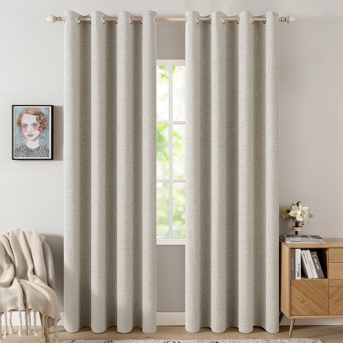 MIULEE 100% Blackout Linen Curtains - Thermal Insulated Grommet Drapes for Bedroom & Living Room | 52 x 96 Inch (2 Panels)