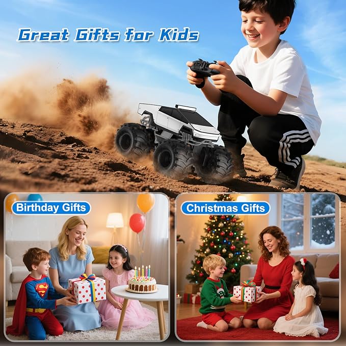 Amphibious Remote Control Car 1:18 Monster Truck Toys for Boys RC Cars 2.4 GHz Waterproof RC Trucks 4WD All Terrain Off-Road Pickup Kids Christmas Birthday Gifts Present Boys Girls Toys Ages 6+