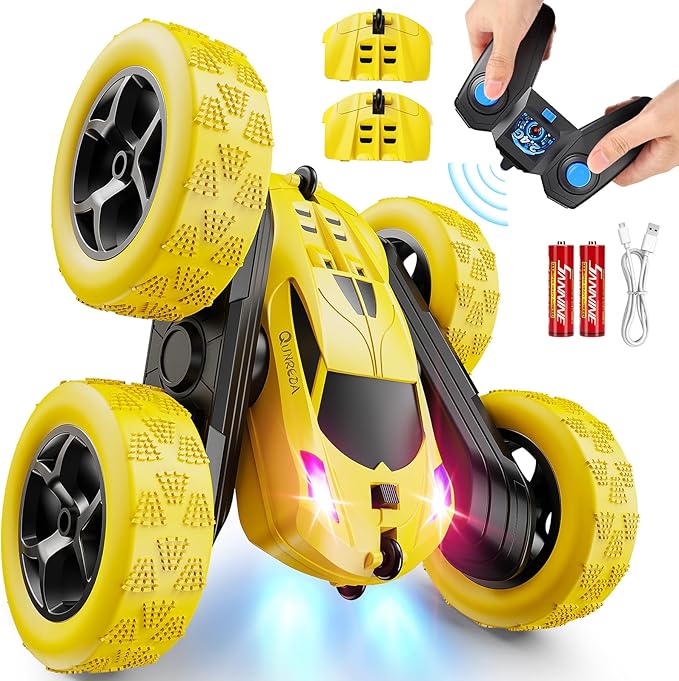 Remote Control CarRC Car Toys for 6-12 Year Old Boys Off Road RC Stunt Car 4WD 360° Rotating Remote Control Car for Kids Boys Girls Gifts for Birthday Christmas Yellow