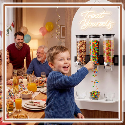 Lounsweer 9 Pcs Wall Mounted Cereal Dispenser with 1pcs Treat Yourself Neon Signs 13.5 L Candy Machine Grain Dispenser Neon Snack Sign Wall Mount for Home Kitchen Food Store Birthday Gift Party Decor