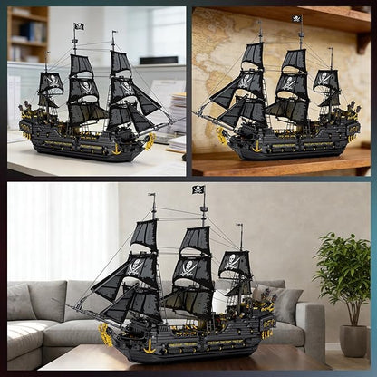Reobrix Pirate Ship Building Set with LED Lights Collectible Large Black Pearl Model Kit Black Ship Building Toys for Adults 66036 Ship Sailboat for Home Decor Gift for Pirate Ship Fans 14+