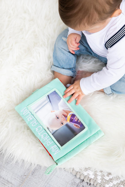Pearhead Plush Photo Album, Baby Shower Registry Addition, Gender Neutral Baby Toy, 8.75x6.25x0.75 Inch