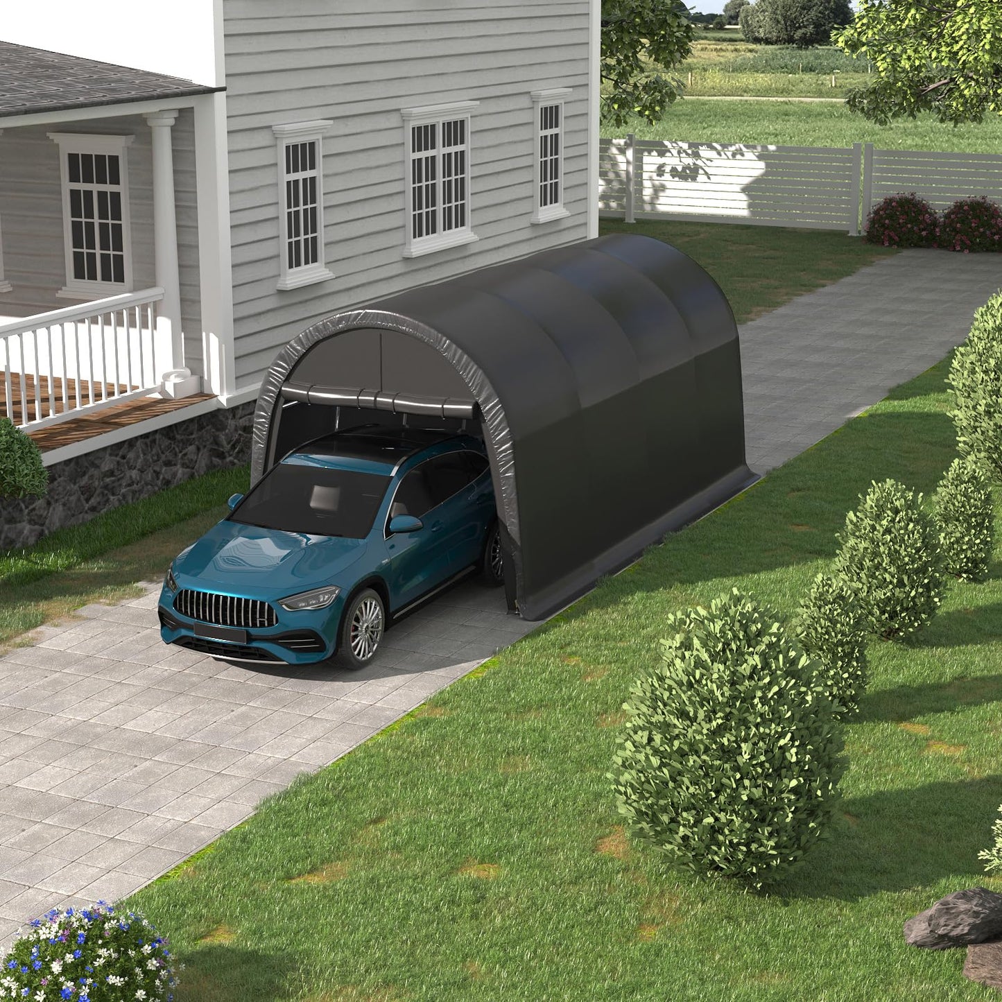 EROMMY Carport 10 x15 FT Heavy Duty, Portable Garage with All-Steel Metal Frame and Round Style Roof, Anti-Snow Car Canopy Outdoor Storage Shelter for Car, Truck, Boat