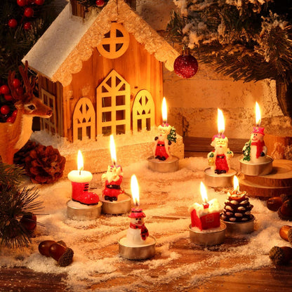 3 Pieces Tealight Candles Handmade Delicate Santa Hat Claus Christmas Tree Candle Wax Snowman Elk Pinecone House Candles for Party Wedding Spa Home Decoration Christmas Gifts