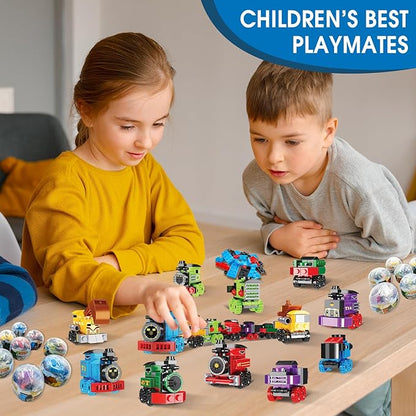 Mini Building Block Sets 12PCS Vehicle Train Toys Building Blocks 6 in 1 STEM Toys Eggs Building Sets Party Favors for Kids Goodie Bags Prizes/Birthday Gifts