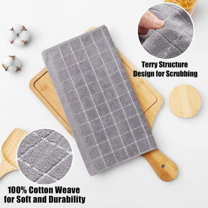 Homaxy 100% Cotton Terry Kitchen Dish Cloths, Ultra Soft and Absorbent Dish Towels for Kitchen, Suitable for Drying and Washing Dishes, 12 Pack, 12 x 12 Inches, Light Grey