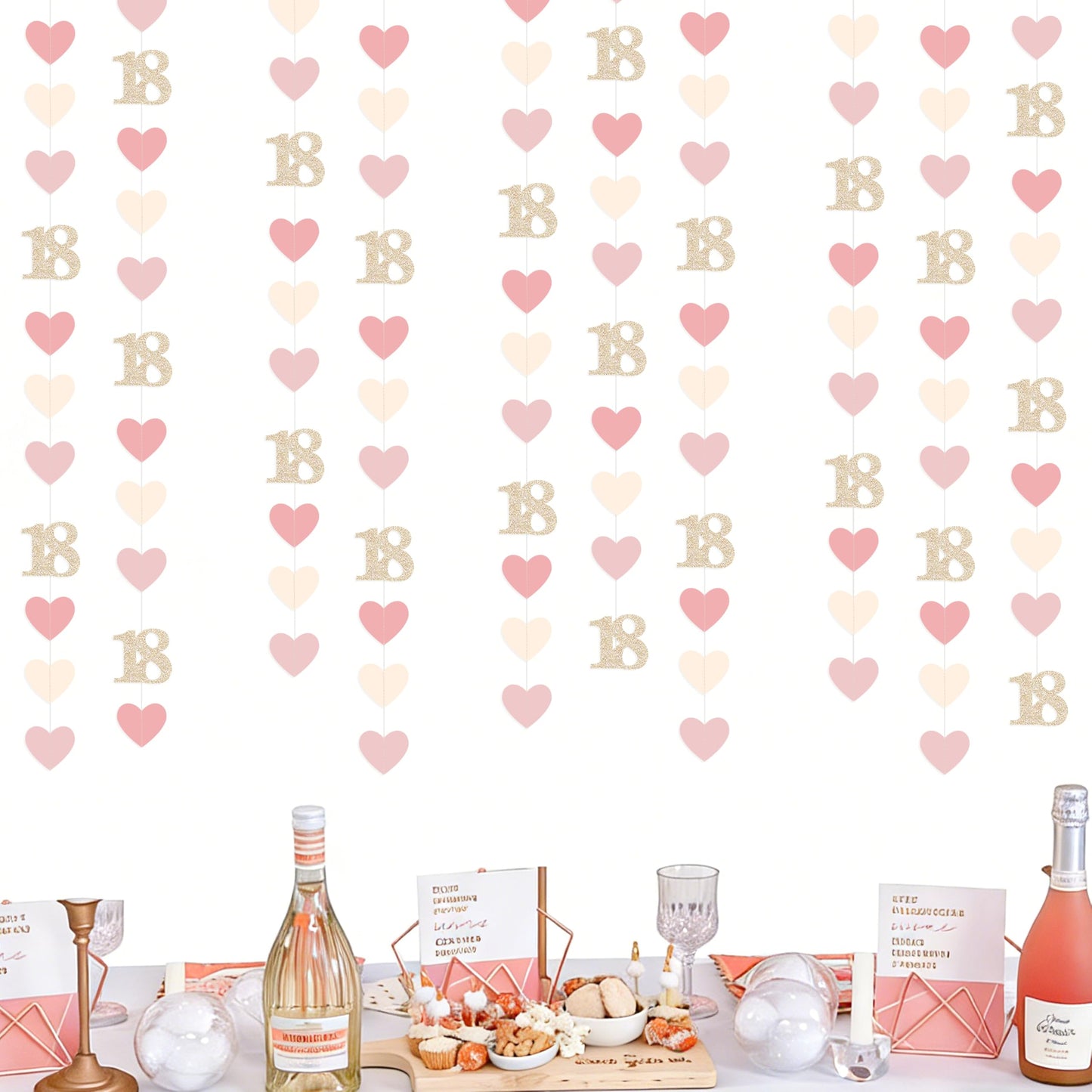 Champagne Gold Pink 18th Birthday Decorations Champagne Gold Dusty Pink Heart Garland Streamer Banner Backdrop for Girls Happy 18th Birthday Time to Adult Cheers to 18 Years Old Party Supplies