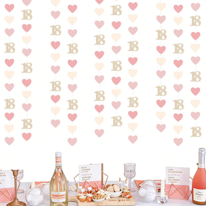 Champagne Gold Pink 18th Birthday Decorations Champagne Gold Dusty Pink Heart Garland Streamer Banner Backdrop for Girls Happy 18th Birthday Time to Adult Cheers to 18 Years Old Party Supplies
