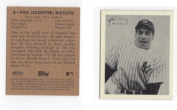 1948 Bowman Reprint Phil (Scooter) Rizzuto Rookie Baseball Card New York Yankees