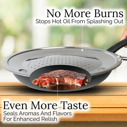 LUCETE Stainless Steel Splatter Screen 12.6" – Hot Grease Splatter Screen for Frying Pan - Oil Splash Guard - Protect your Skin from Burn & Keep Your Kitchen Cleaner (12.6 inch)
