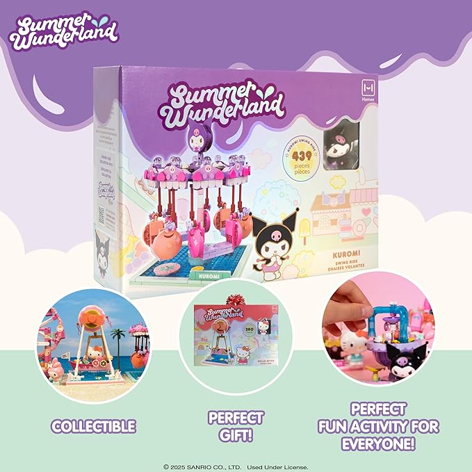 Hamee Sanrio Hello Kitty and Friends ‘Summer Wunderland’ Cute Water Theme Park Building Block Set Birthday Gift Party Favor Stress Relief Collectible Toy Compatible with Lego Block – Kuromi