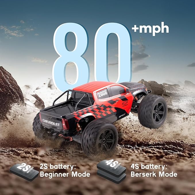 BEEZRC FMT10 1/10 Chevrolet Brushless RC Monster Truck Licensed Chevy Colorado 4x4 RC Truck Off-Road RC Car High Speed 80 km/h Remote Control Car for Adults RS Red/Black (no Battery)