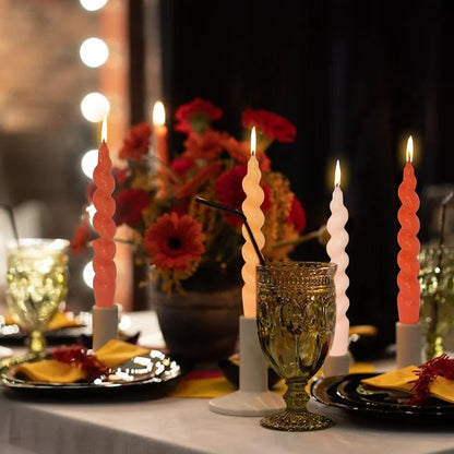 Spiral Taper Candle Twisted Candles Sticks Unscented Candlesticks 4 Pcs Orange Gradient Taper Candles Dinner Candle for Home Décor Weddings Festive Seasons Holiday