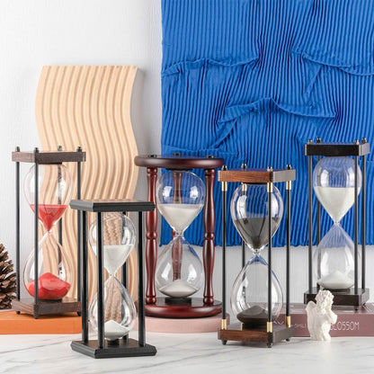 Large Hourglass Timer 60 Minute, Decorative Wooden Sand Timer with Black Sand, 1 Hour Sand Clock