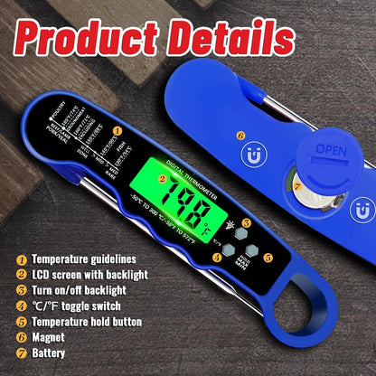 Stocking Stuffers for Men Women Adults: Meat Thermometer Digital, Instant Read Meat Thermometer with Backlight & Magnet for Kitchen, Beef, Grill, Turkey,IP67 Waterproof Cooking Thermometer