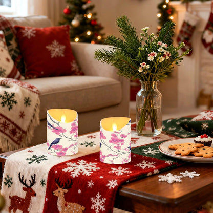 ALAZA Bird Pink Flower Flameless Candles with Remote Timer,LED Flickering Battery Operated Electric Pillar Tea Light Candles for Wedding Table Christmas Decorations 3" x3.9"