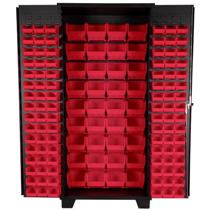 Jamco Tool Storage Cabinets with Bin Mounts, Model DZ, Includes 132 Bins, 36-Inch W x 24-Inch D x 78-Inch H, Red Bins
