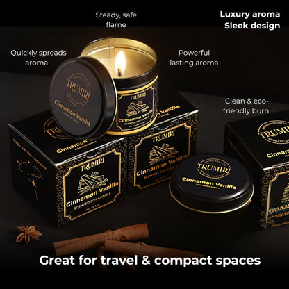 Vanilla Candle with Cinnamon Strong Scented Soy Candel Clean Non Toxic Velas Aromáticas for Women Gift for Fall Christmas Holidays Pack of 3 5Oz Decorative Tin Jars with Lids