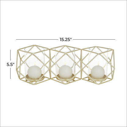 Deco 79 Modern Metal Solid Candle Holder, 15" x 5" x 5", Gold