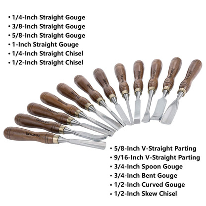 IMOTECHOM 12-Pieces Woodworking Wood Carving Tools Chisel Set with Wooden Box, Razor Sharp CR-V 60 Steel Blades