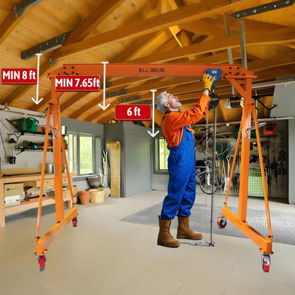 Adjustable Gantry Crane with Trolley and Hoist 2000 LBS, Overall Height Adjustable 7.65~10.91 FT, Shop Crane 1T Garage Crane with Rigging Kit with Rigging Kit