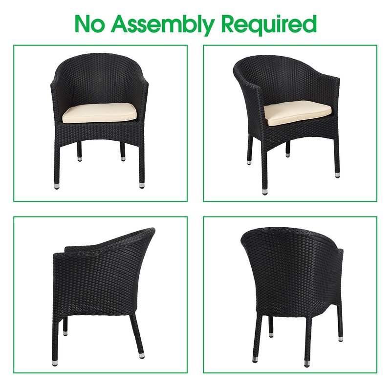TRY & DO Patio Outdoor Rattan Wicker Dining Chair with Removable Soft Cushion, Indoor Outdoor Rattan Dining Chair for Garden, Balcony, All-Weather Armchair, No Assembly Required, 1 PC(Black)