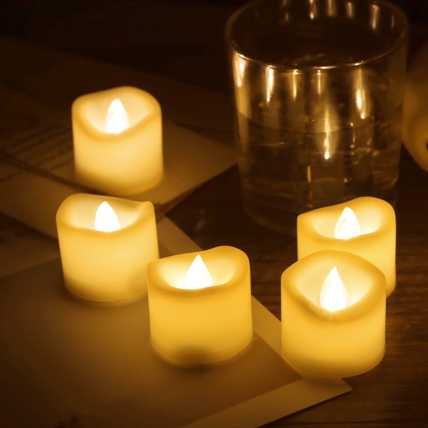 Battery Operated LED Votive Candles Realistic Flickering Flameless Tea Lights Set Bulk Electric Fake Night Candle Lights for Xmas Christmas Party Wedding Decorations Gifts 24 Pack Batteries Included