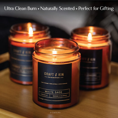 Craft & Kin Scented Candles for Men | Premium White Sage Winter Scented Candles | All-Natural Scent for Home | Long Lasting Holiday Candles with 45 Hour Burn Time, 8oz