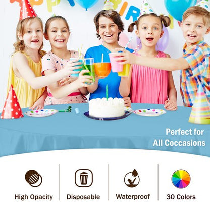 Exquisite Party Solids 6-Pack Premium Plastic Tablecloth 84in. Round Plastic Table Cover - Sky Blue