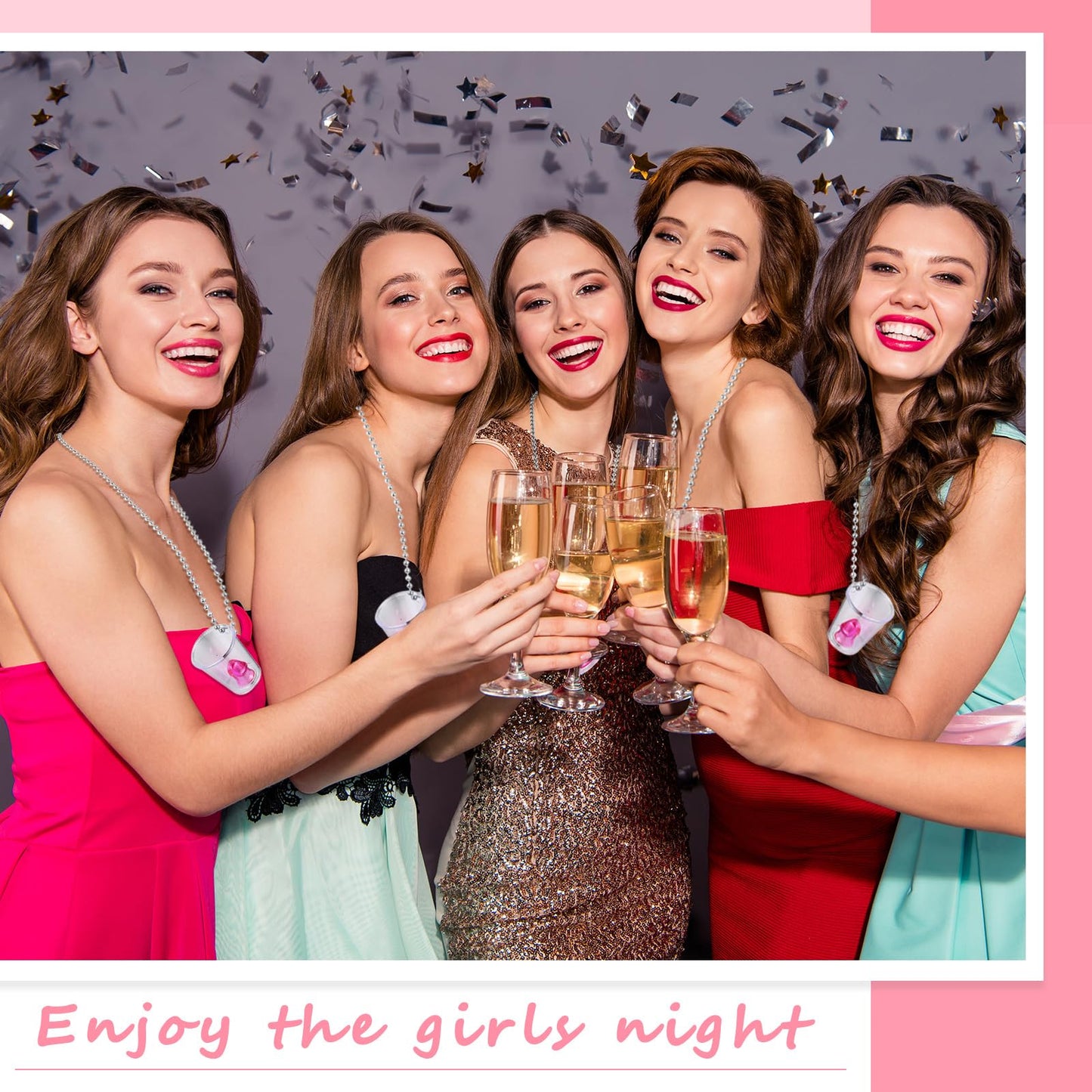 Uiifan 12 Pcs Bachelorette Shot Glasses Bachelorette Party Accessories Naughty Bride Shot Cup Glass Necklace with Metal Chain for Bachelor Wedding Party Bridal Shower Decorations (Pink)