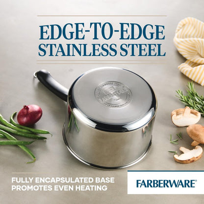 Farberware Brilliance Stainless Steel Saucepan/Saucepot with Glass Lid, 3 Quart, Dishwasher Safe and Induction Ready, Compatible with All Cooktops, Stainless Steel