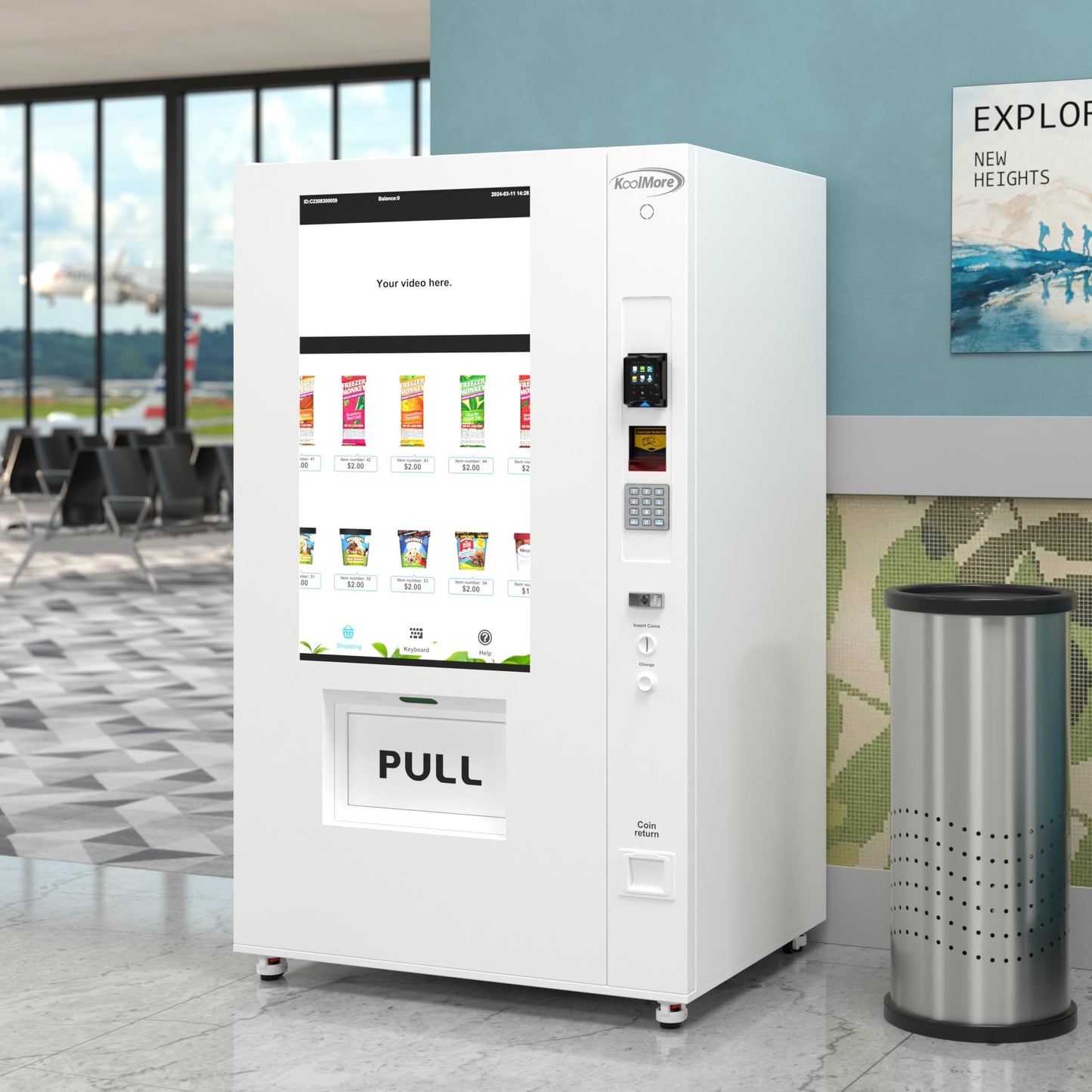 KoolMore 45 in. Commercial Freezer Ice Cream Vending Machine with 44 Slots, Ample 49 in. Touch Display, Bill Acceptor and Credit Card Reader in White