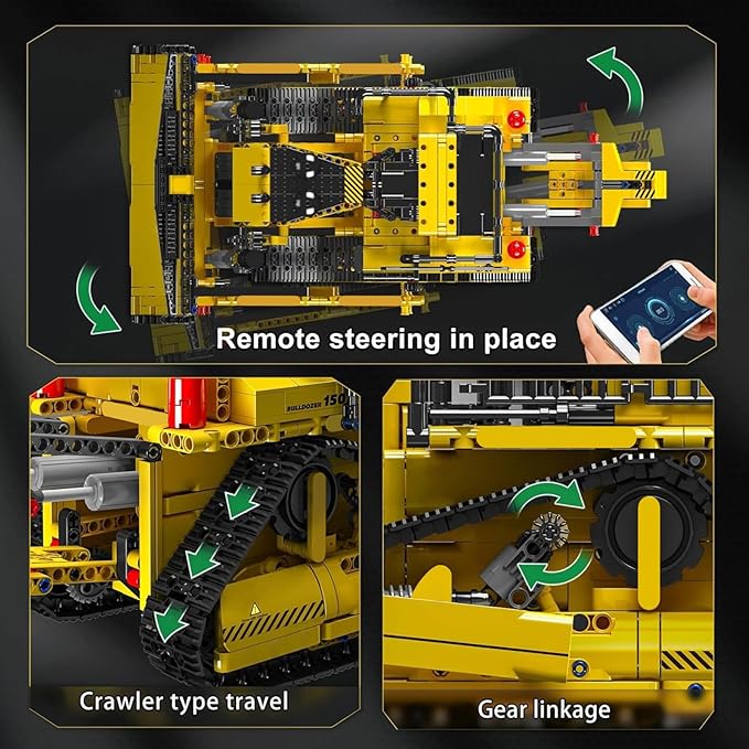 Mould King Bulldozer Technique Building Set App-Controlled 2.4G RC Bulldozer Truck Construction Vehicle Toys with Engines DIY Engineering Model Sets for Adults/14+(1508 Pieces)